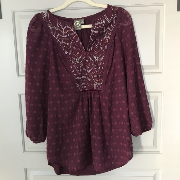 Anthropologie Purple Stitched Sequin Peasant Top - Picture 2 of 4